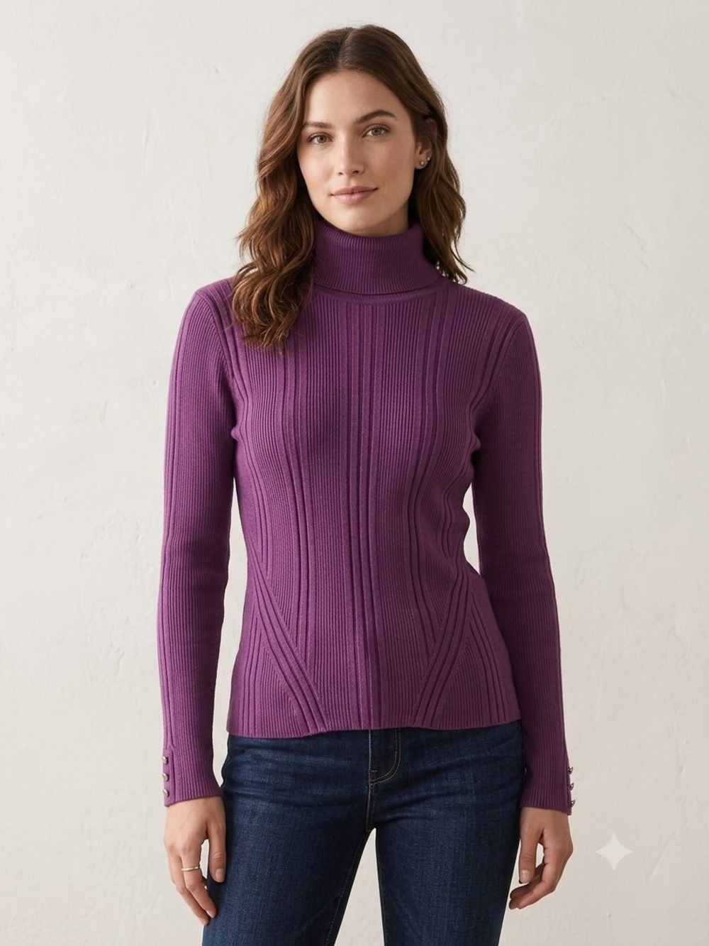 White House Black Market Plum Ribbed Turtleneck Sweater